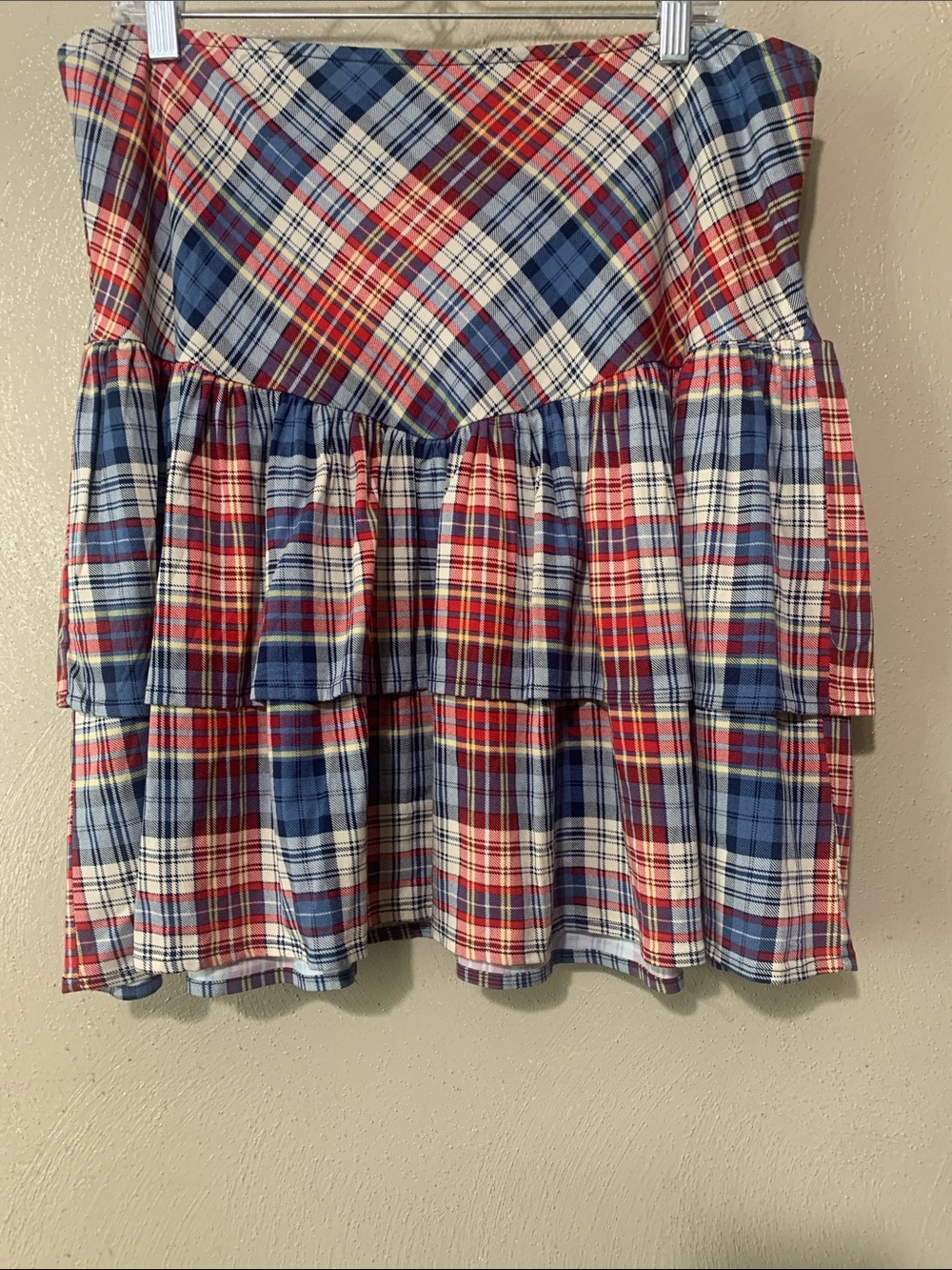 Torrid size 12 Plaid Tiered Skirt in Red, Blue & White NWT
